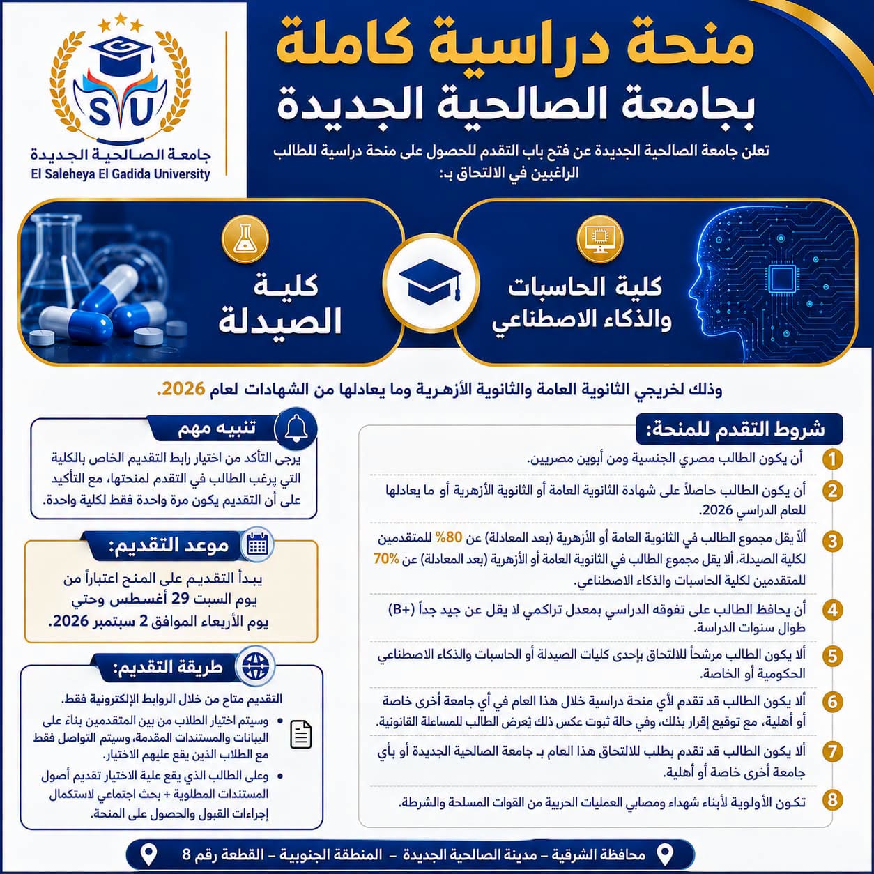 منحة جامعة الصالحية الجديدة 2026.. موعد ورابط التس منحة جامعة الصالحية الجديدة 2026.. موعد ورابط التس